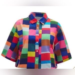 Pre-Loved Women's Multicolor Patchwork Crop Button-Up Top